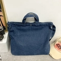 Grand sac cabas en denim bleu foncé avec bandoulière pour un style décontracté - Bleu foncé