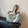 Sac fourre-tout en toile à motif floral vert clair avec large bandoulière marron réglable - Vert
