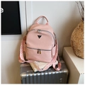 Sac à dos rose en cuir grainé pour femme avec large bandoulière en jacquard - Rose