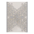 Sparkly silver glitter laser cut floral wedding invitation cover with hollow lace design - Silver