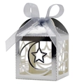 Silver mirror hollow candy gift box with star moon pattern and white ribbon bow - Reflective Silver