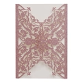 Elegant rose gold laser-cut floral wedding invitation cover with glitter finish - Pink