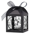 Laser-cut matte black Eid Ramadan gift box with mosque silhouette and ribbon bow - Black