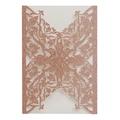 Close-up of laser-cut rose gold glitter wedding invitation with European floral patterns - Apple Gold