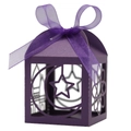 Purple hollow Ramadan gift box with laser-cut crescent stars and silk ribbon - Dark Purple