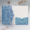 Navy blue glitter laser cut wedding invitation with elegant floral lace patterns - Sapphire Blue