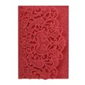 Detail of red laser-cut wedding invitation with glitter baroque pattern and heart motif - Glitter Red