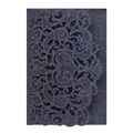 Detail of laser-cut glitter paper wedding invitation featuring intricate vine patterns - Glitter Dark Blue