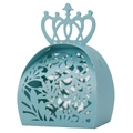Boîte à dragées bleu clair découpée au laser avec poignée couronne et motif floral - Bleu Tiffany