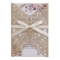 Invitation papillon pailletée dorée découpée au laser avec carte florale et ruban - Or rose