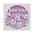 Laserschnitt Muttertagskarte mit Love You Mom Text und eleganten Blumenmustern - Weiß mit Lila Innenseite