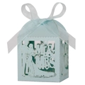 Laserschnitt hellblaue Hochzeitsbox mit Mr & Mrs Silhouette und weißem Schleifenband - 5*5*8CM / Perlblau (Ohne Anhänger)