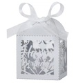 Detailed close-up of white laser-cut Happy Birthday gift box with elegant ribbon bow - Custom Color (Without Tag)