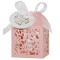Dettaglio scatola regalo rosa intagliata al laser con motivi floreali e tag Thank You - Con etichetta / 5x5x8CM / Rosa