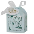 Hellblaue lasergeschnittene Hochzeits-Süßigkeitenbox mit Mr & Mrs Silhouette und Schleife - 5*5*8CM / Perlmutt Hellblau (Mit Etikett)
