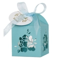 Close-up of laser-cut flower gift box with blue ribbon and Thank You gold tag - 5*5cm / Tiffany Blue