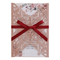 Invitation mariage pailletée or rose découpée au laser avec ruban rouge et motif floral - Or Pomme
