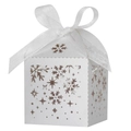 Elegante weiße lasergeschnittene Geschenkbox mit Schneeflocken und weißer Schleife - Weiß
