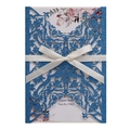 Faire-part mariage pailleté bleu marine découpé au laser avec ruban et carte florale - Bleu Royal