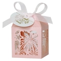 Scatola regalo rosa tagliata al laser con motivi a fuochi d'artificio e nastro bianco - 5x5x8CM / Rosa