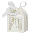 Detaillierte lasertaugliche elfenbeinfarbene Hochzeitsbox mit Brautpaar-Silhouette - 5*5cm / Elfenbein