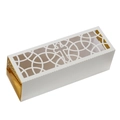 White laser-cut wedding gift box with silver cross pattern and golden interior lining - Ivory