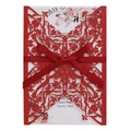 Elegant red laser-cut glitter wedding invitation with a ribbon bow and floral insert card - Red