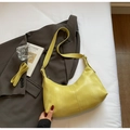 Yellow crescent hobo bag with dual detachable straps on a minimalist white setting - No Pendant / Yellow