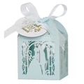 Detailansicht der lasergeschnittenen Gastgeschenkbox mit Silhouette und Anhänger - 5*5cm / Perlhellblau