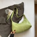 Light green crescent shoulder bag in soft vegan leather with adjustable strap - No Pendant / Green