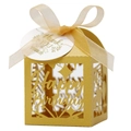 Detailed laser cut golden gift box with Happy Birthday cutouts and silk ribbon - Gold