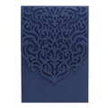 Navy blue laser cut invitation card with intricate baroque patterns on white background - Full Set / Phantom Blue