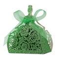 Boîte à dragées verte scintillante en forme de robe avec découpe laser et ruban doux - Vert Pailleté