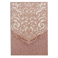 Détail de l'invitation à paillettes or rose avec élégant motif floral évidé laser - Or Champagne Pailleté