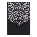 Détail d'une carte d'invitation noire découpée au laser avec paillettes et fleurs - Noir Pailleté
