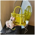 Neon yellow transparent bucket bag with internal pouch and plush puppy charm - Yellow with Pendant