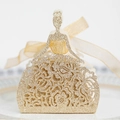 Scatola per bomboniere abito principessa glitter oro con rose traforate al laser e fiocco - Oro Rosa Scintillante