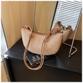 Geflochtene Beuteltasche aus beigem Stroh und braunem Leder mit Knoten-Detail - Khaki