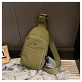 Detail of army green nylon crossbody bag with multiple zippers and adjustable strap - Army Green