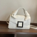 White snakeskin embossed handbag with knot handle and black square buckle detail - Off White