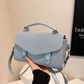 Chic light blue fabric texture small square crossbody bag with matching leather handle - Blue