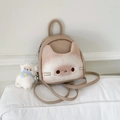 Mini zaino gatto cartone animato in pelle beige con ciondolo a forma di orso peluche - Stile Pane Tostato (Con Pendente)