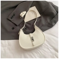 White crescent crossbody bag with pebble grain texture and silver metal twist lock closure - White Without Pendant