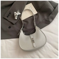 Retro silver dumpling shoulder bag in lychee pattern leather with metal buckle closure - Silver No Pendant