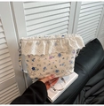 Sac à bandoulière en toile florale avec volants en dentelle blanche et motif fleuri - Fleur Bleue