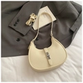 Cream white lychee leather dumpling bag with silver buckle and detachable strap - Rice White (No Pendant)
