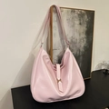 Pink PU leather tote bag with long shoulder strap and stylish metal buckle detail - Pink