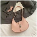 Pink lychee grain leather crescent underarm bag with silver metallic twist lock - Pink Without Pendant