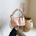 Pink pleated faux leather shoulder bag with a stylish ruched handle for daily commute - Pink Without Pendant
