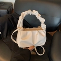 Chic pleated cloud shoulder bag in creamy white faux leather with stylish gathered handle - White Without Pendant